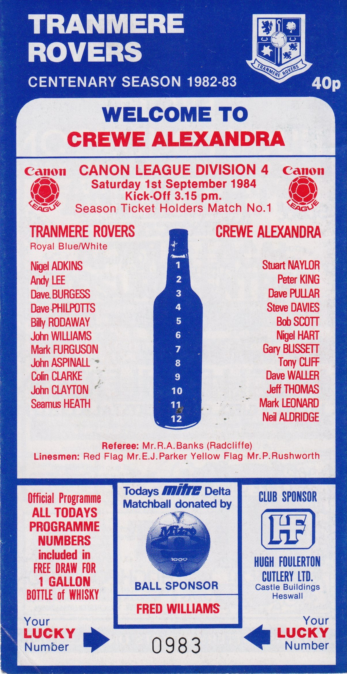 Tranmere Rovers v Crewe Alexandra match programme